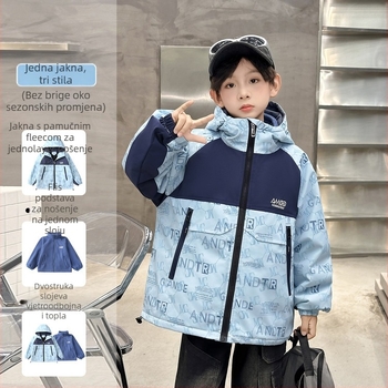 Muška dječja 3-u-1 jakna za zimu i jesen, odvojiva podstava, UV otporna, vjetrovita, acetat vlakno