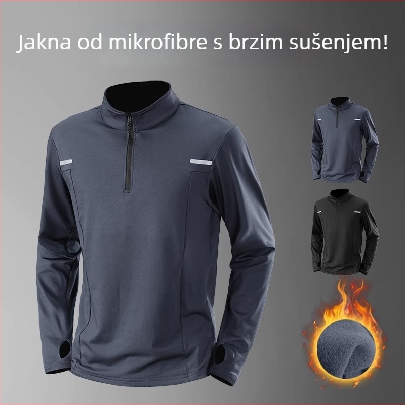 Muški zimski termalni top za bazni sloj – dugi rukav, duljina do bokova, mikro-veluro podstava, brzo sušenje poliestera 91–95%