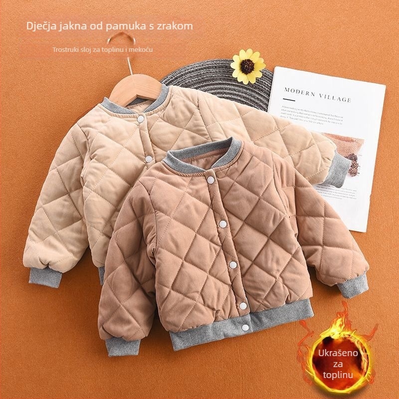 Dječja pamučna jakna s kapuljačom, debela tkanina, pamuk podstava, jednofarbna