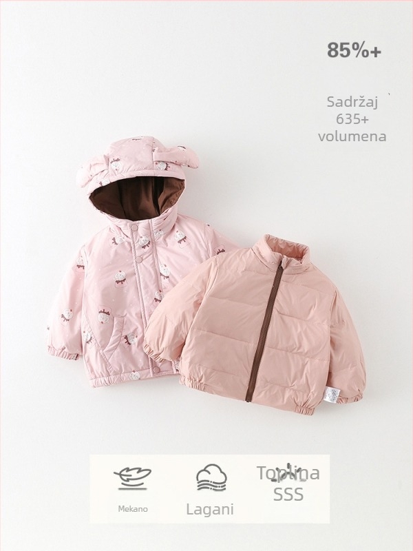 Ženska troje-u-jedan puffer jakna s kapuljačom za djevojčice, 1–3 godine, punilo bijeli patka down, vanjski dio najlon, podstava poliester