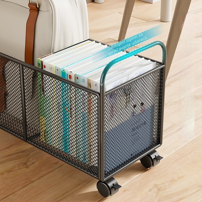 Kutija za knjige s kotačićima ispod stola – mobilna željezna konstrukcija, moderni minimalistički stil, kapacitet do 5 L, višefunkcionalno skladište