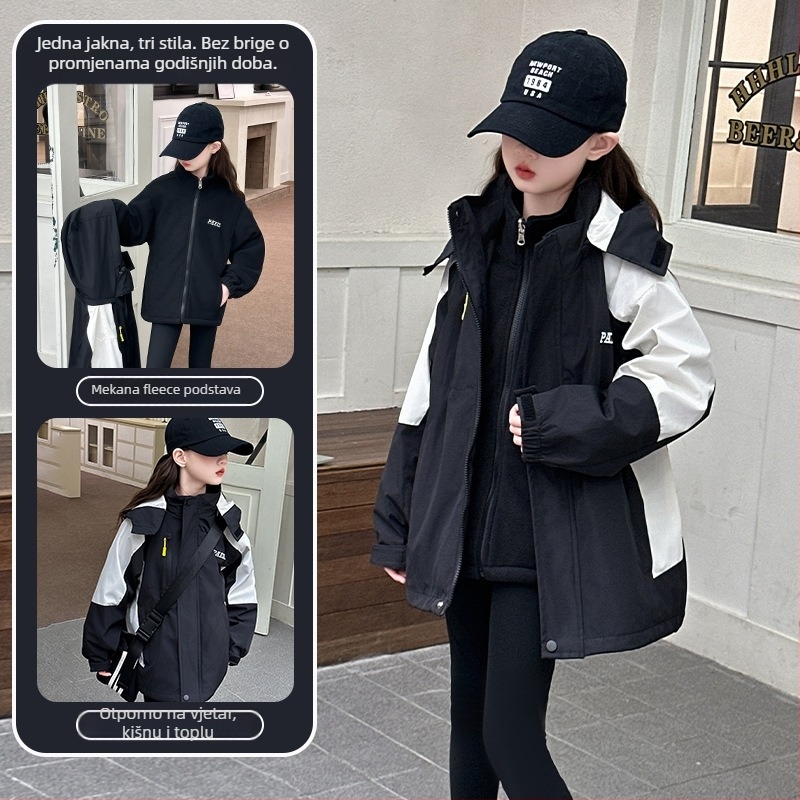 Jakna za djevojčice, korejskog stila, jesen 2025, zatvarač, poliester (80%)