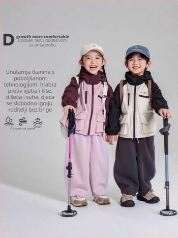 Dječja jakna za jesen: vjetrovka, vodootporna i otporna na mrlje; unisex, s stojećim ovratnikom i 100% poliester.