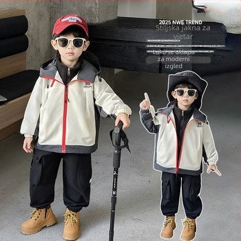 Dječja jakna za dječake — dvodijelni set s kapuljom, uklonjiva podstava, odvodi vlagu, 100% poliester