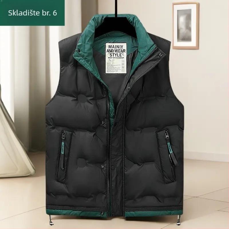 Vunena vesta od bijelog patčinog perja, unisex, stojeći ovratnik, dizajn blok boja, širok kroj, topao za jesen i zimu