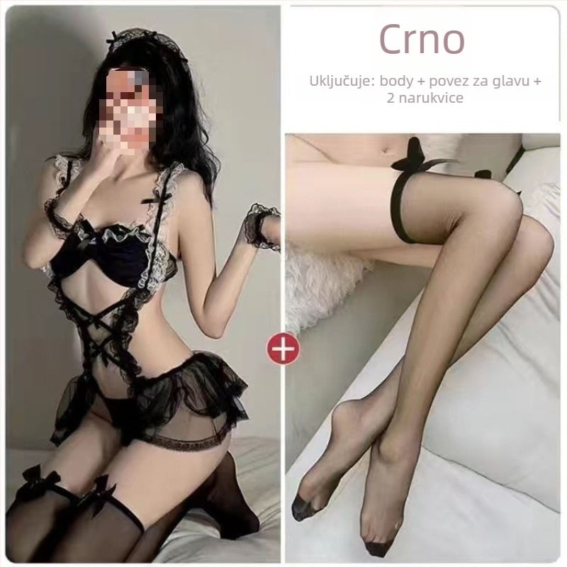 Čipkasta noćna haljina s trakama, prozirna i lagana, sa šlicom, plus veličine