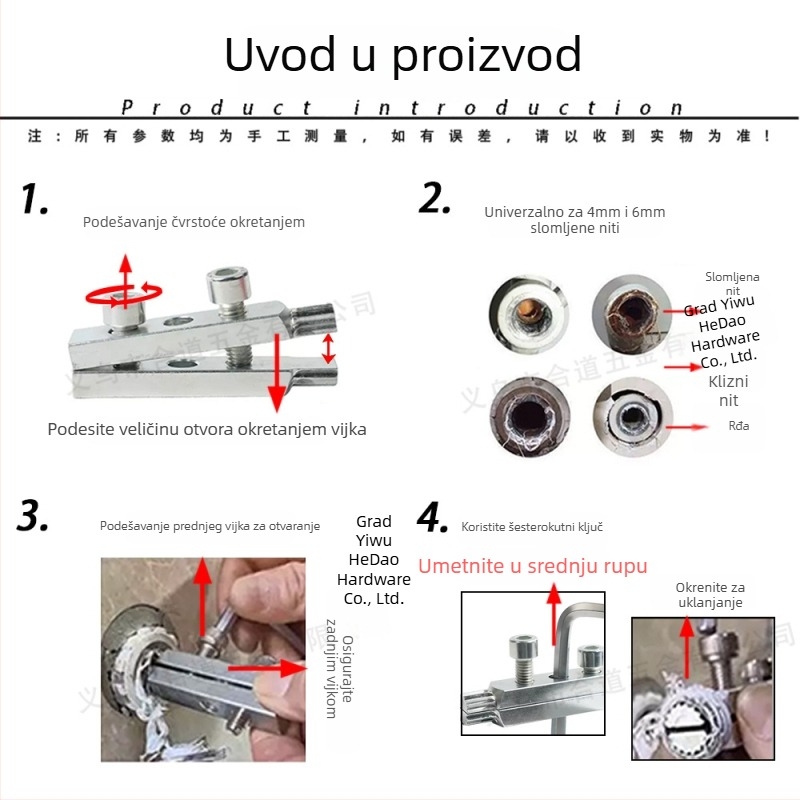 Hedaohardware 5-dijelni set alata za demontažu – univerzalni izvijači za navoje slavina i cijevi, materijali PP/TPR/karbonsko čelik