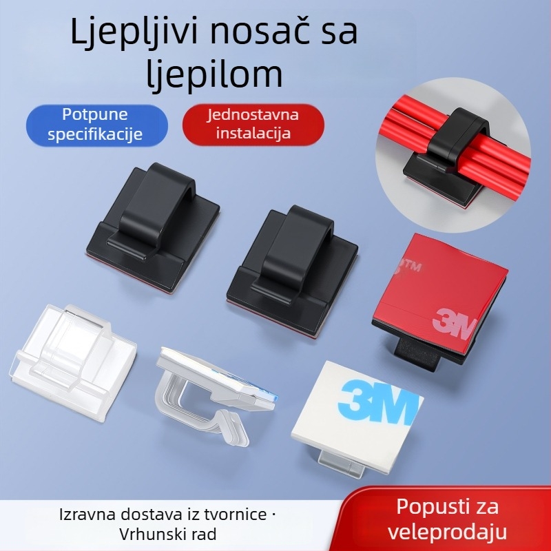 Prozirni klip za upravljanje kabelima s ljepilnom bazom, za mrežne kabelе, pogodan za poslovnu LAN