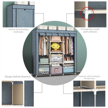 Jednostavan ormar od netkanog materijala za dom, minimalistički dizajn • model 1611-1612 • dimenzije 118×45×165 cm • materijal: netkano tkanina • podni stalak