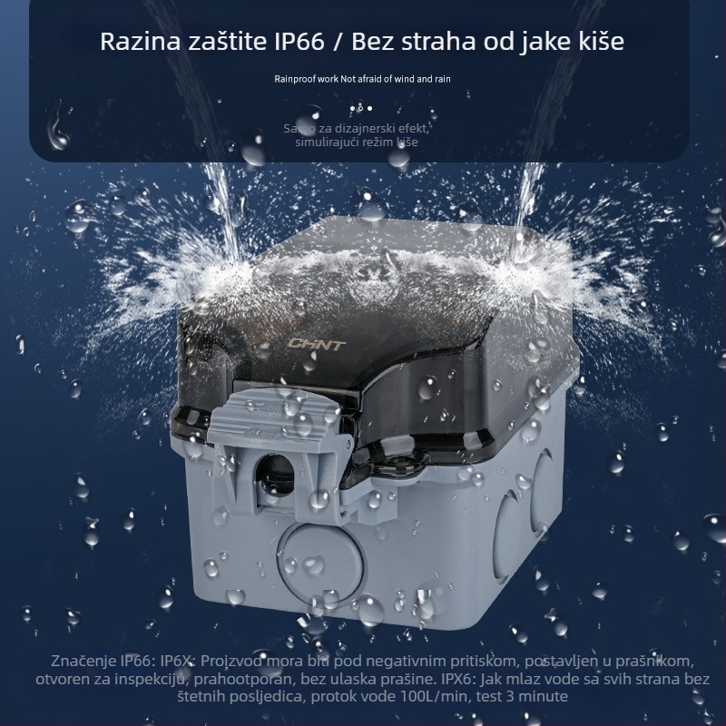 Vanjska vodootporna kutija za prekidač i utičnicu, IP66, montaža na površinu, zaključavanje, kućište PC/ABS