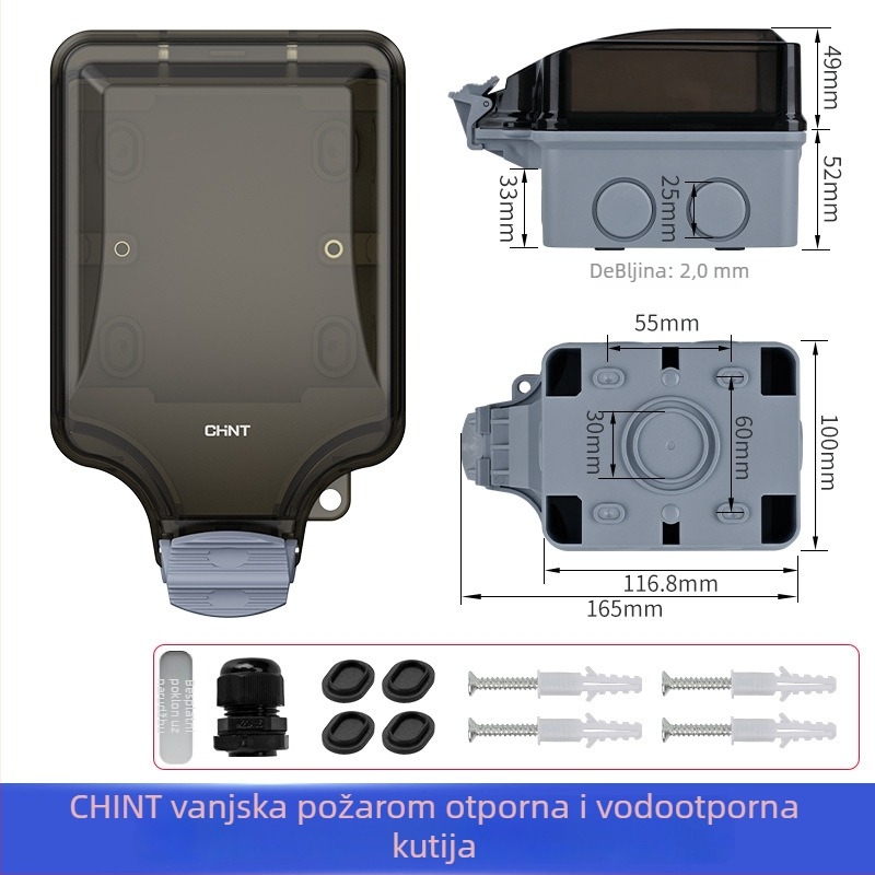 Vanjska vodootporna kutija za prekidač i utičnicu, IP66, montaža na površinu, zaključavanje, kućište PC/ABS