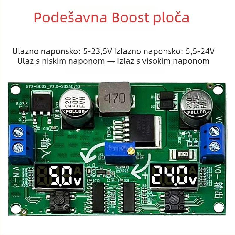 LM2596S prilagodljivi Boost/Buck modul s dvostrukim digitalnim voltmetrom, regulirano napajanje za automobil DIY