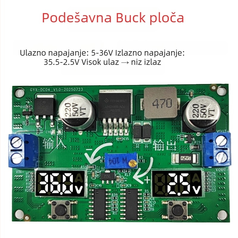 LM2596S prilagodljivi Boost/Buck modul s dvostrukim digitalnim voltmetrom, regulirano napajanje za automobil DIY