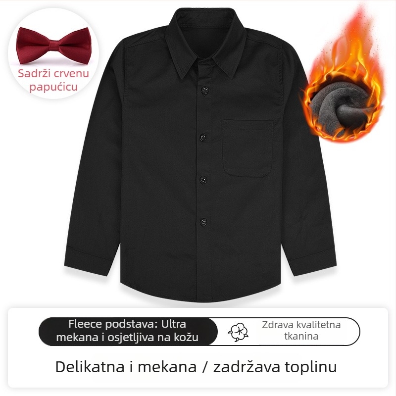 Dječja košulja za dječake s dugim rukavima, ovratnik s reverom, jednofarbni uzorak, 92% pamuk