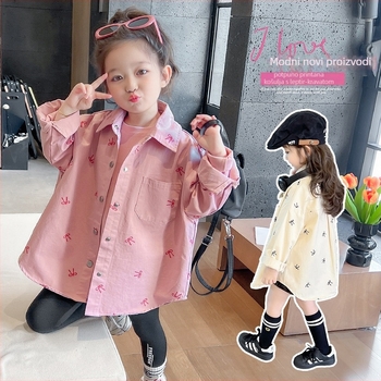 Dječja košulja za djevojčice, K-stil, ovratnik s reverom, dugi rukav, jesen 2025, za uzrast 3–8 godina