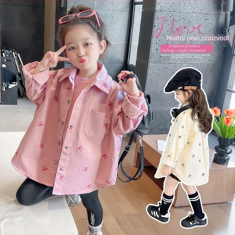 Dječja košulja za djevojčice, K-stil, ovratnik s reverom, dugi rukav, jesen 2025, za uzrast 3–8 godina
