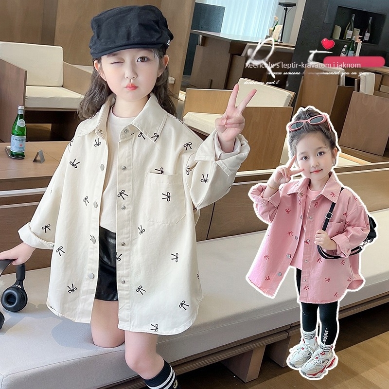 Dječja košulja za djevojčice, K-stil, ovratnik s reverom, dugi rukav, jesen 2025, za uzrast 3–8 godina