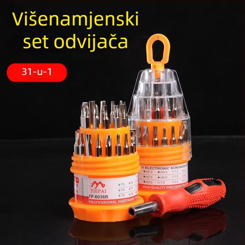 Set odvijača za kućnu upotrebu: krstasti odvijači, ravni odvijači i odvijači posebnog oblika, odvojivi, višenamjenski alati za popravak
