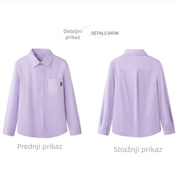 Dječja košulja, britanski stil, dugi rukav, jednobojna, 95% pamuk