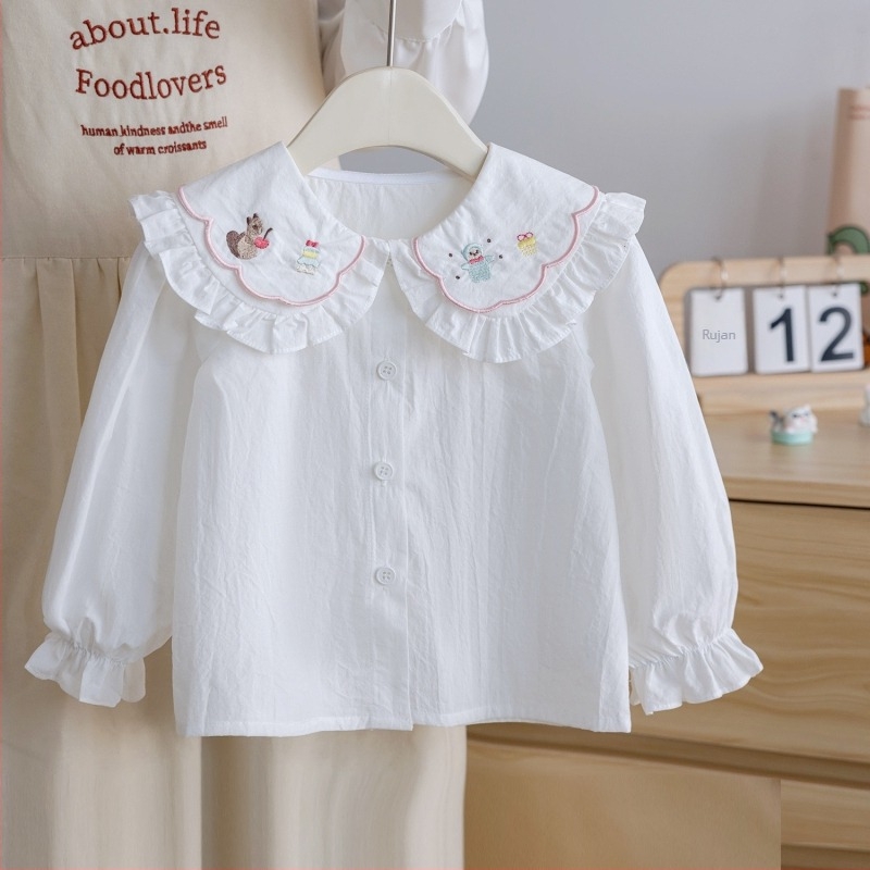 Dječji komplet: košulja za djevojčice i pleteni prsluk, pamuk, dugi rukav, jesen 2025, dva komada, korejski stil, ovratnik Peter Pan