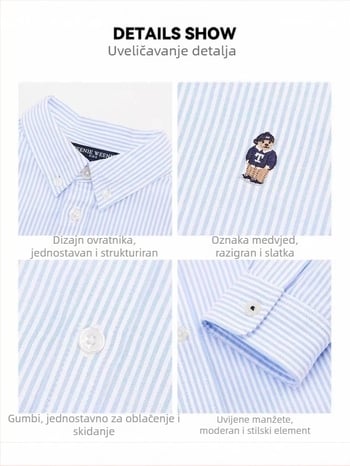 Dječja košulja od 100% pamuka, životinjski print, ovratnik tipa lapel, dugi rukavi, unisex