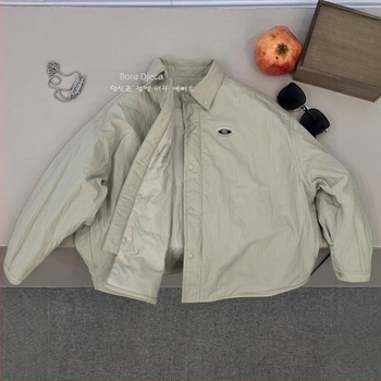 Dječja quiltirana košulja od poliestera, ležerni stil, dugi rukavi, kvadratni ovratnik, jednofarbni uzorak