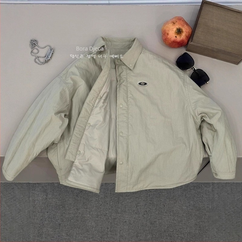 Dječja quiltirana košulja od poliestera, ležerni stil, dugi rukavi, kvadratni ovratnik, jednofarbni uzorak