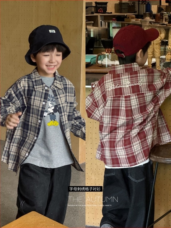 Dječja košulja kariranog uzorka s reverom, pamuk, korejski stil, uzrast 3–8 godina