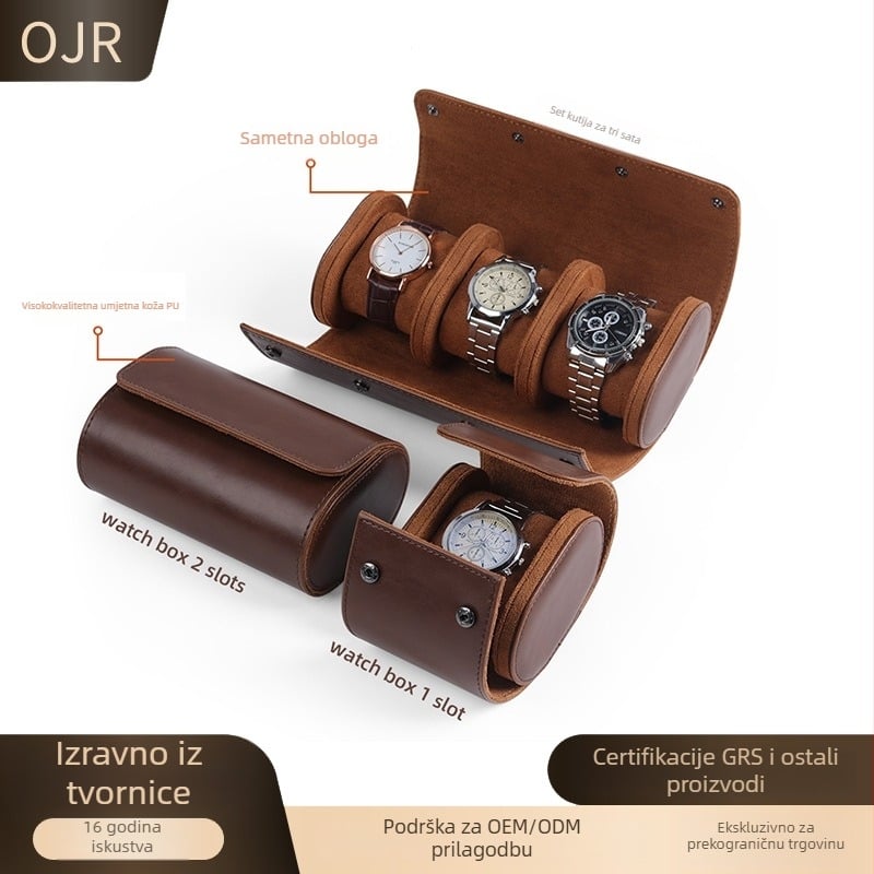 OJR kutija za mehaničke satove, prijenosna putna kutija, PU koža + baršun, gravurna otisak, za poklon i pakiranje nakita, pakiranje: OPP/bijela kutija