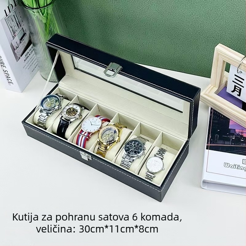 PU koža kutija za satove sa prozorom, prikaz i pohrana nakita, 3/6/10 pretinaca, model 327