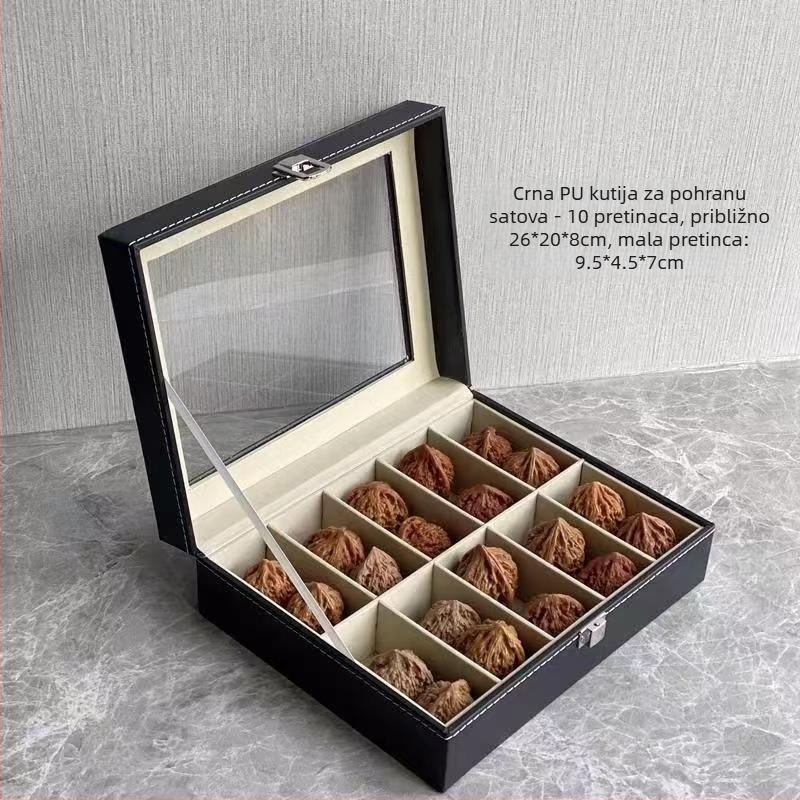 PU koža kutija za satove sa prozorom, prikaz i pohrana nakita, 3/6/10 pretinaca, model 327