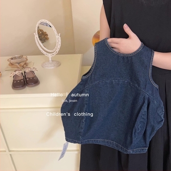 Dječji dvodijelni set: denim suknja s tregerima i šivana košulja s ovratnikom‑doll collar, korejski stil, jesen 2024