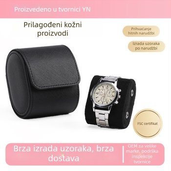 Kutija za pohranu satova za putovanja — vanjska PU koža, unutarnja prava koža, kapacitet 123 pretinaca, ovalni dizajn, model SBJ02