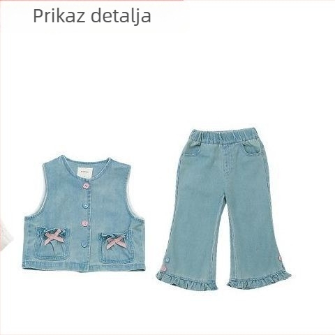 Djevojački denim trodijelni set za novorođenčad, jesen, kordurojni materijal, zatvaranje jednim gumbom