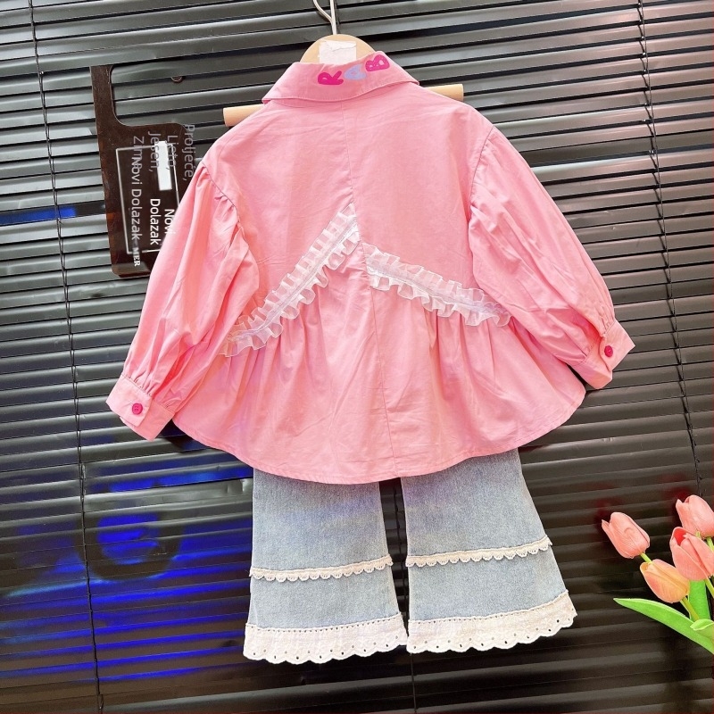 Dječji dvodijelni set: majica s crtanim otiskom i traperice, korejski stil, poliester tkanina, proljeće–jesen 2025 (uzrast 3–8 godina)