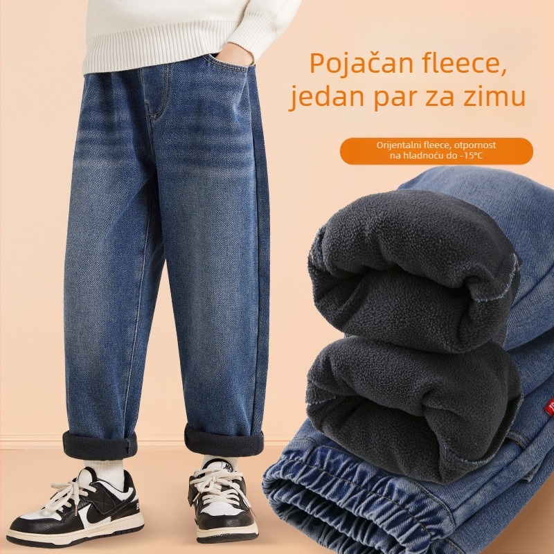 Dječje traperice s flecom za zimu – debele jogger hlače, srednji pojas, unisex