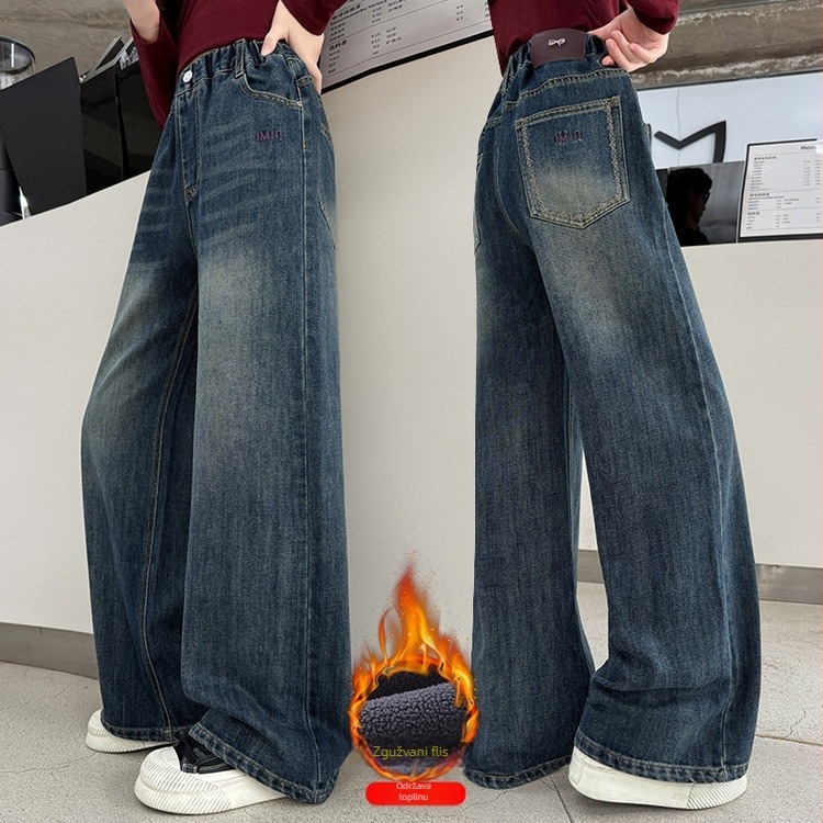 Hlače za djevojčice za zimu s flis podstavom - visok struk, elastičan pojas, jednobojne, za djecu stariju od 8 godina.