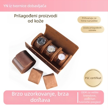 Vintage kožna Crazy Horse kutija za satove za putovanja, roll-stil, prijenosna, otporna na prašinu i padove