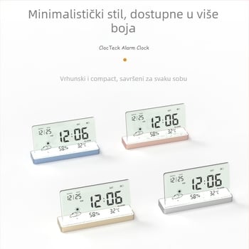 Alarmni sat s LCD zaslonom, termometrom, mjerenjem vlage, kalendarom i 24-satnim vremenom