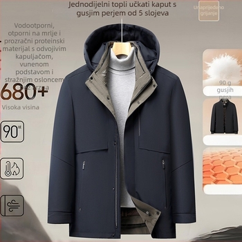 Muška jakna od guščjeg perja s kapuljom i odvojivom podstavom, otporna na vjetar i toplina, punjenje 700, 86–90% guščjeg perja
