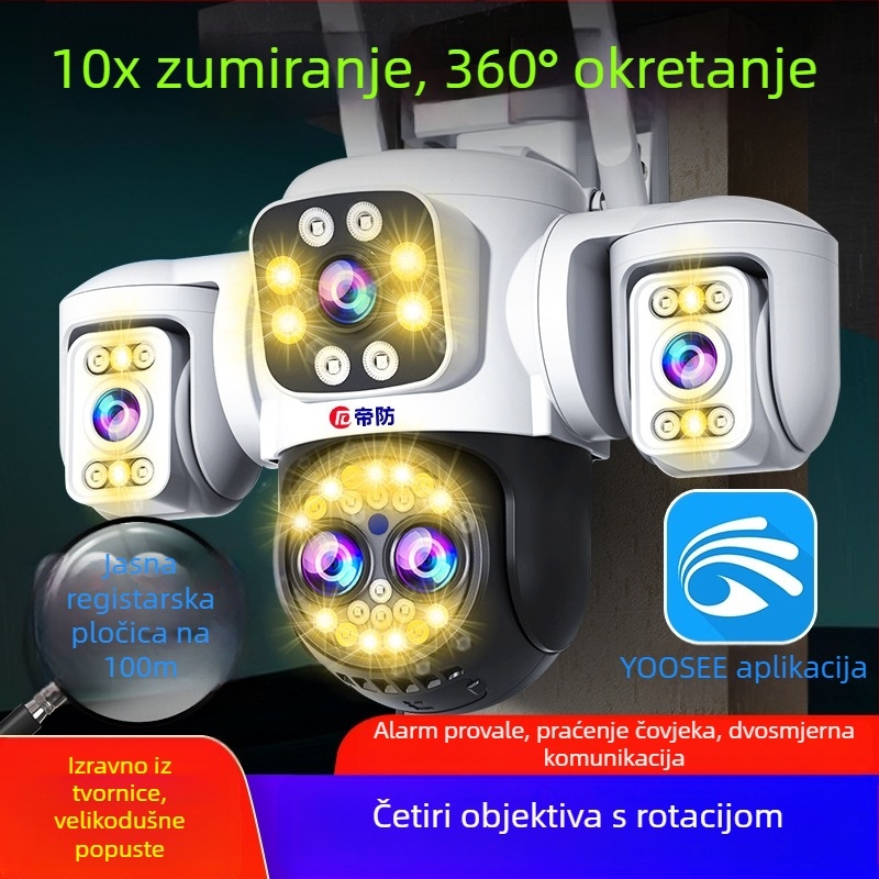 Sferna vanjska bežična kamera za nadzor - 360° pogled, noćni vid, 4G, HD