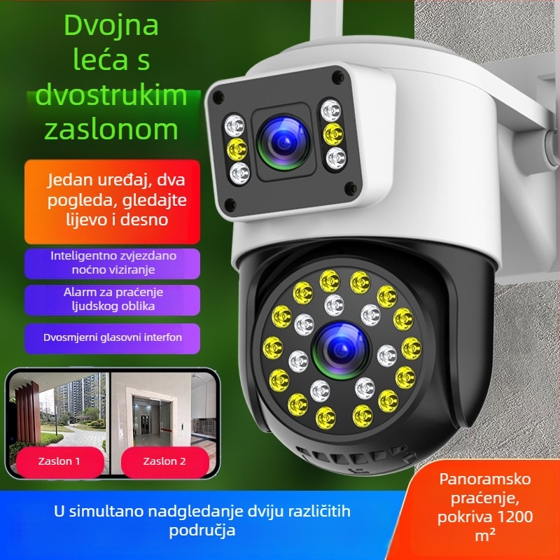 Sferna vanjska bežična kamera za nadzor - 360° pogled, noćni vid, 4G, HD