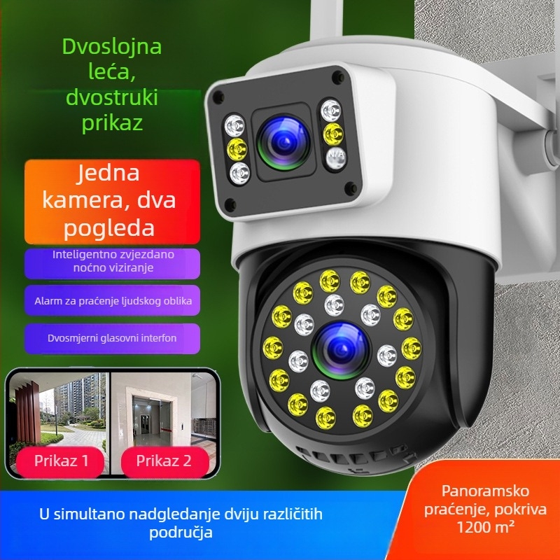 Sferna vanjska bežična kamera za nadzor - 360° pogled, noćni vid, 4G, HD