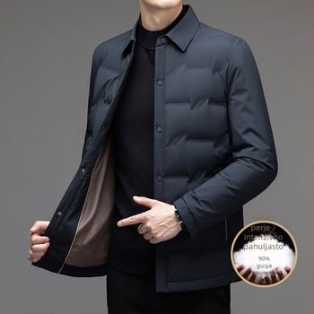 Muška lagana down jakna s reverom, punjenje bijelim gusjim perjem 86–90%, gustoća 650, zatvarač, zimski osnovni stil, podstava poliester