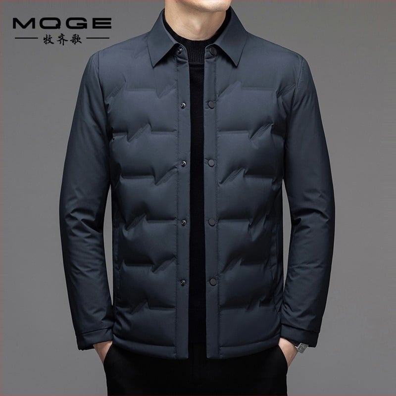 Muška lagana down jakna s reverom, punjenje bijelim gusjim perjem 86–90%, gustoća 650, zatvarač, zimski osnovni stil, podstava poliester