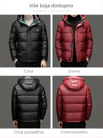 Muška zimna jakna s kapuljom, 200 g punila od perja, 86–90% udjela perja, vanjski materijal najlon, vjetrovita, debeli kroj, stojeći ovratnik