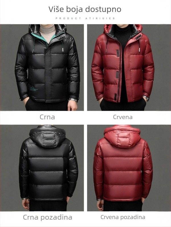 Muška zimna jakna s kapuljom, 200 g punila od perja, 86–90% udjela perja, vanjski materijal najlon, vjetrovita, debeli kroj, stojeći ovratnik