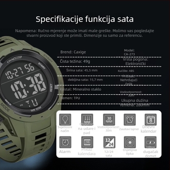 Chaxigo digitalni sat za učenike – svjetleći brojčani prikaz, vodootporan do 30 m, elektronički mehanizam, sat s alarmom