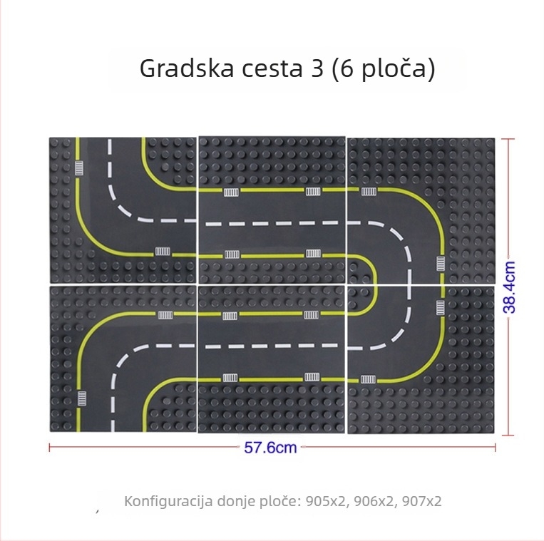 Osnovna ploča za cestovne građevine od blokova, kompatibilna s LEGO velikim blokovima, ABS plastika, 100–200 komada, za uzrast 7–14 godina