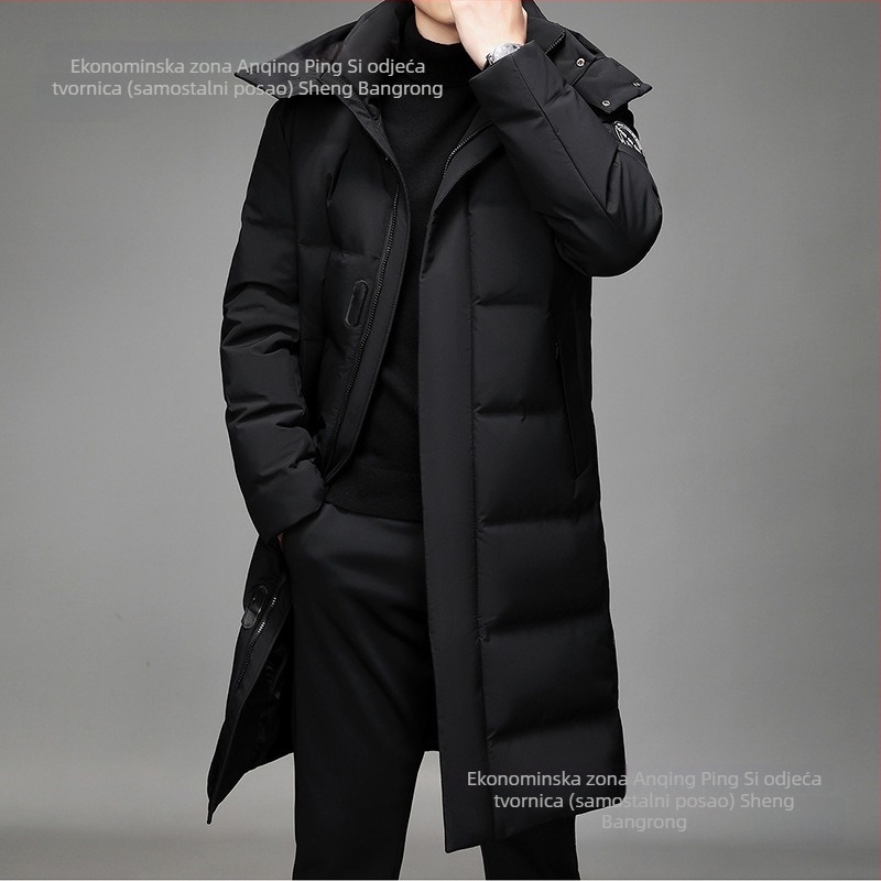 Muška zimska jakna s perjem, s kapuljom, punjenje bijelim patkama down, kašmir 91–95%, lagana zaštita od hladnoće (-5°C do 0°C), corduroy vanjski materijal, podstava polipropilen